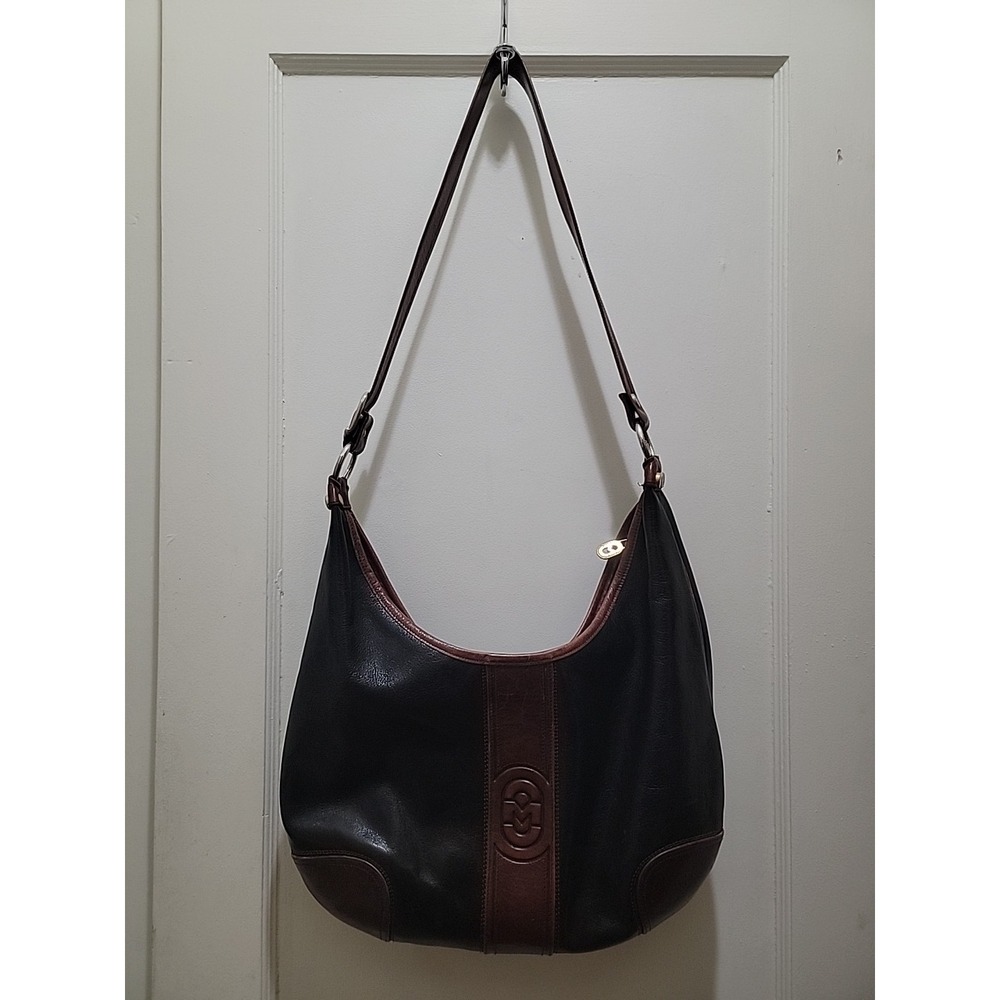 MARINO ORLANDI Italy Beautiful Black And Brown Leather Shoulder Hobo Bag - Picture 2 of 12